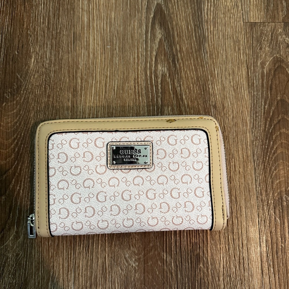 Guess Tan and Pink Logo Wallet